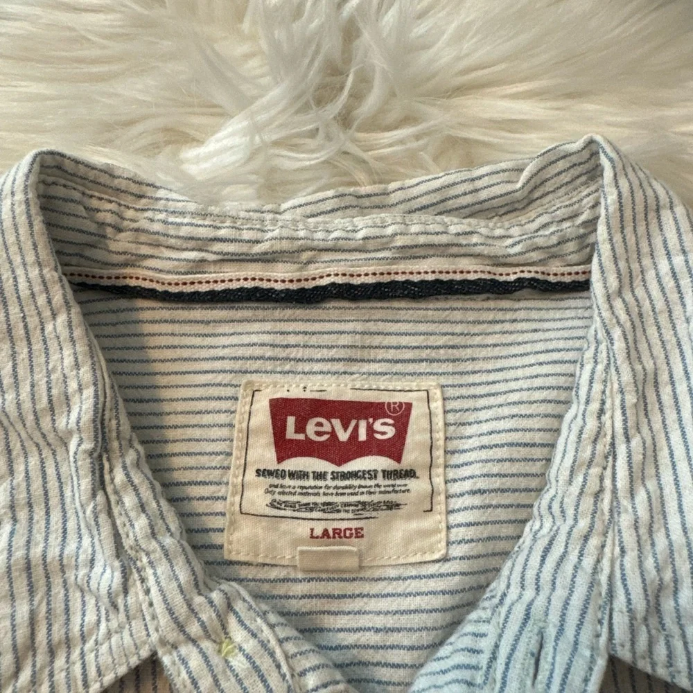 Vintage 90s Levi's Cotton Linen Striped Long Sleeve Button Down Shirt | …